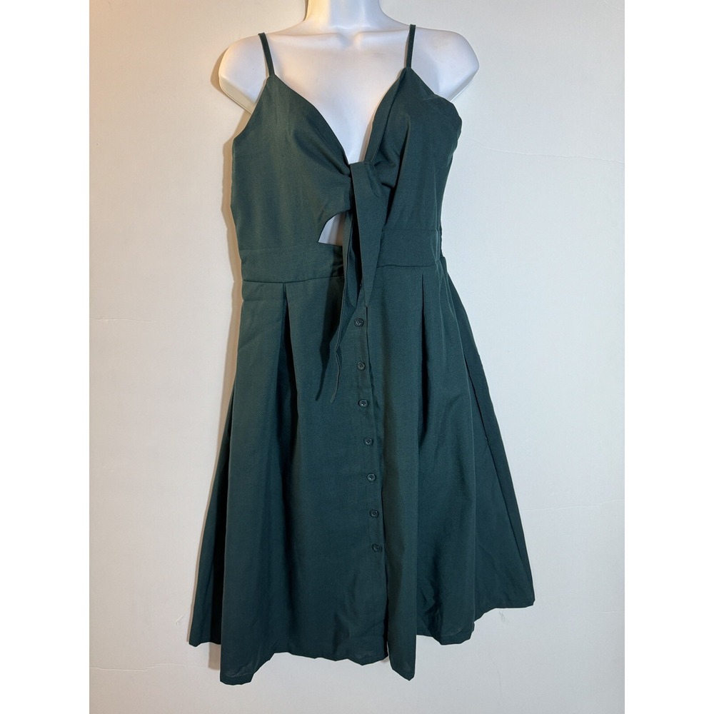Ecowish Women's Green Button Tie-front Casual Dress Size XL Strap Adjustable NWT